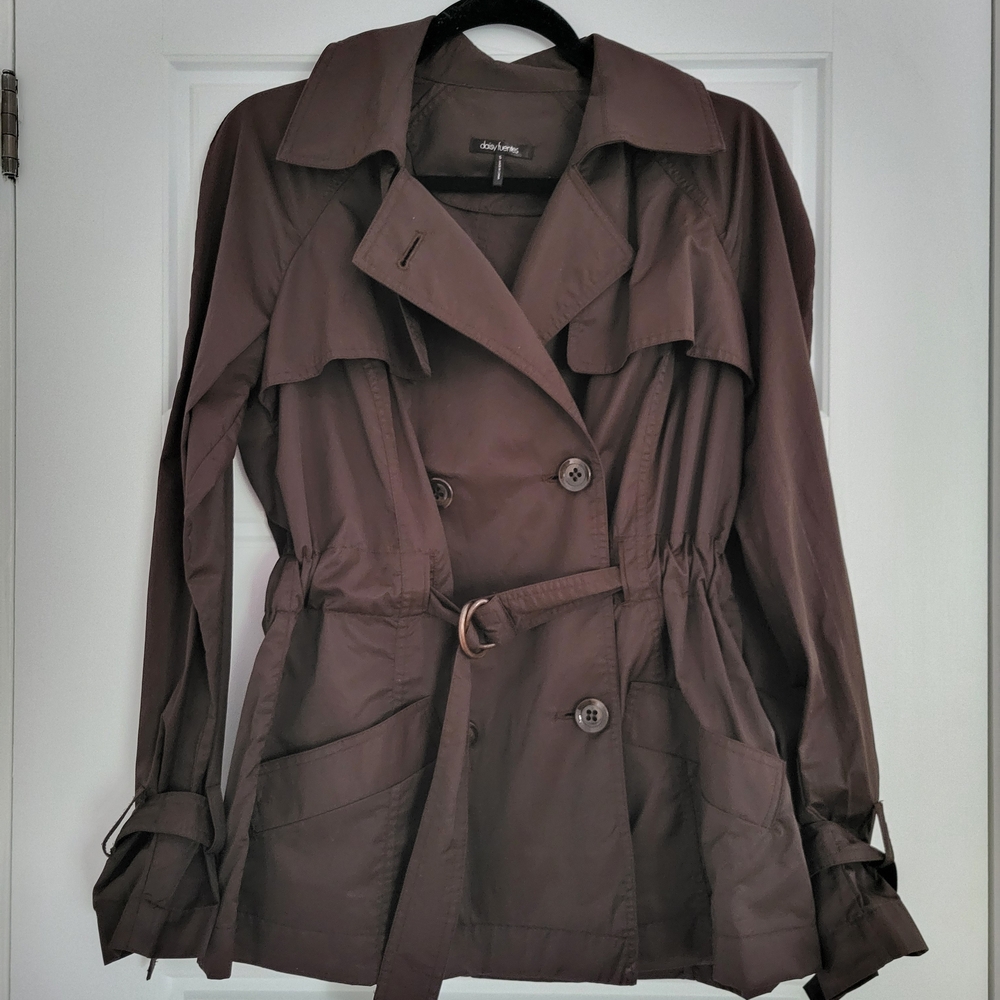 Daisy Fuentes Brown Double-Breasted Trench Coat